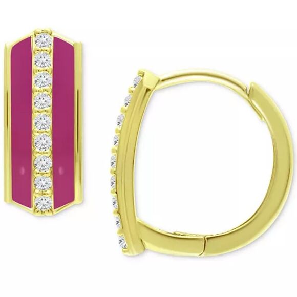 🎁Giani Bernini Cubic Zirconia & Enamel Hinge Hoop Earrings - Picture 1 of 7